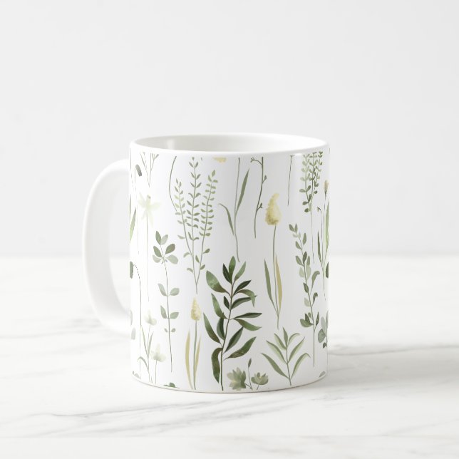 Caneca De Café Padrão de granulação botânica da aquarela (Frente Esquerda)