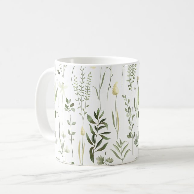 Caneca De Café Padrão de granulação botânica da aquarela (Frente Esquerda)