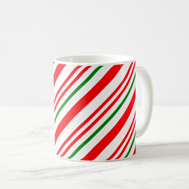 Caneca De Café Padrão de Greve Verde Vermelha de Natal Candy Cane (Frente Esquerda)