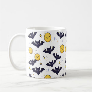 Caneca De Café Padrão de Halloween de Morcegos Fofos e Lua
