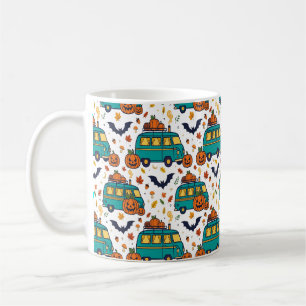 Caneca De Café Padrão de Halloween de outono da van camper abóbor