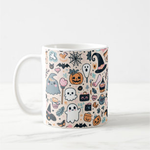 Caneca De Café Padrão De Halloween De Pastel Com Fantasma De Abób