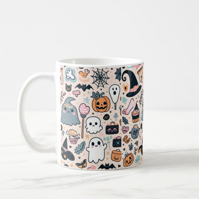 Caneca De Café Padrão De Halloween De Pastel Com Fantasma De Abób (Esquerda)