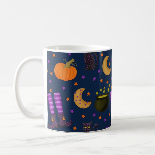 Caneca De Café Padrão de Halloween Fofo e Caprichoso (Esquerda)