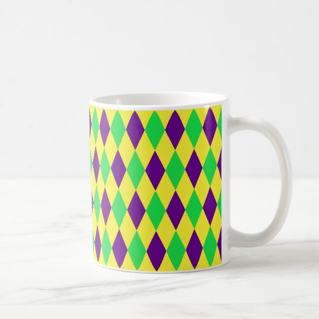 Caneca De Café Padrão de Harlequin Verde Amarelo Roxo (Direita)