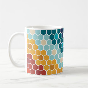 Caneca De Café Padrão de Hexágono do Mosaico Floral Colorido