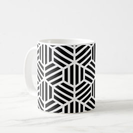 Caneca De Café Padrão de Hexágono Geométrico Negro Branco