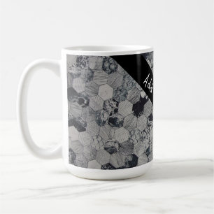 Caneca De Café Padrão de Hexágono Negro e Cinzas Geométricas