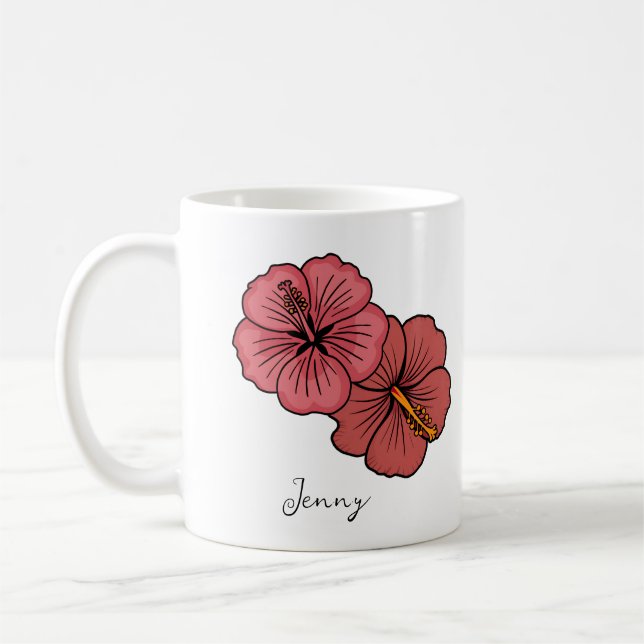 Caneca De Café Padrão de hibisco tropical personalizado (Esquerda)