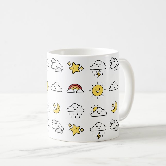 Caneca De Café Padrão de Ícone Climático Bonito Cheio (Frente Esquerda)
