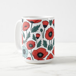 Caneca De Café Padrão de Ilustração das Flores de Papoila Vibrant