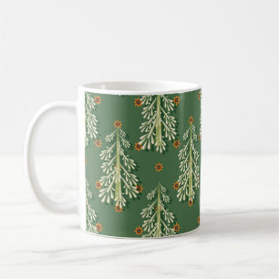 Caneca De Café Padrão de Ilustração de Árvores de natais vintages