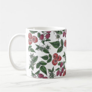 Caneca De Café Padrão de Ilustração de Fruta de framboesa