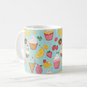 Caneca De Café Padrão de Ilustração de Itens de Comida Adoráveis