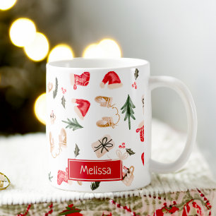 Caneca De Café Padrão de ilustração de natal de cor aquosa