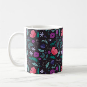 Caneca De Café Padrão de Ilustração Floral Rosa e Púrpura