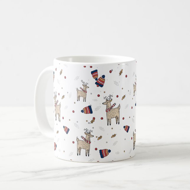 Caneca De Café Padrão de Ilustrações de Chapéus de Reindeer de Na (Frente Esquerda)