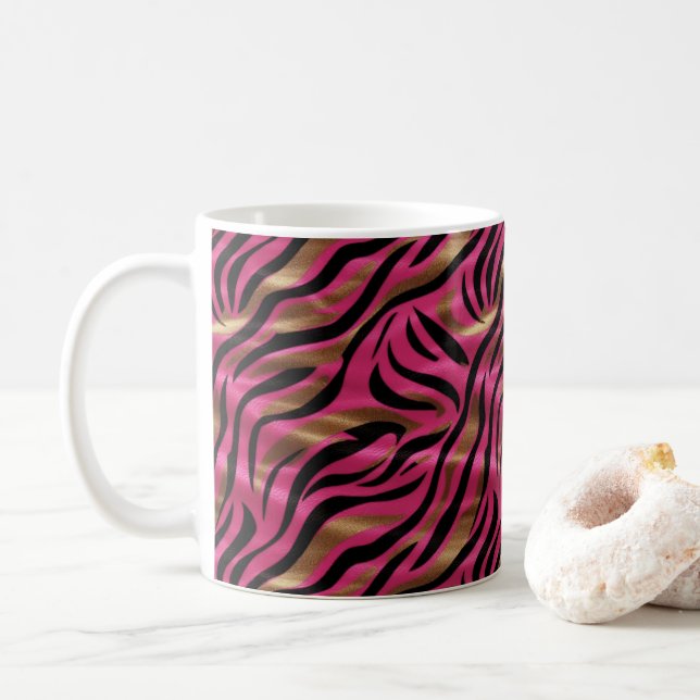 Caneca De Café Padrão de Impressão Animal Dourado de Zebra Rosa P (Com Donut)