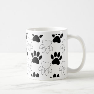 Caneca De Café Padrão De Impressão Da Pata De Cão Preta E Bran