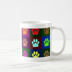 Caneca De Café Padrão de impressão de pata de cão multicolorido