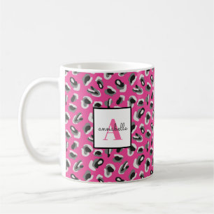 Caneca De Café Padrão de Impressão do Leopardo Rosa Monograma Per