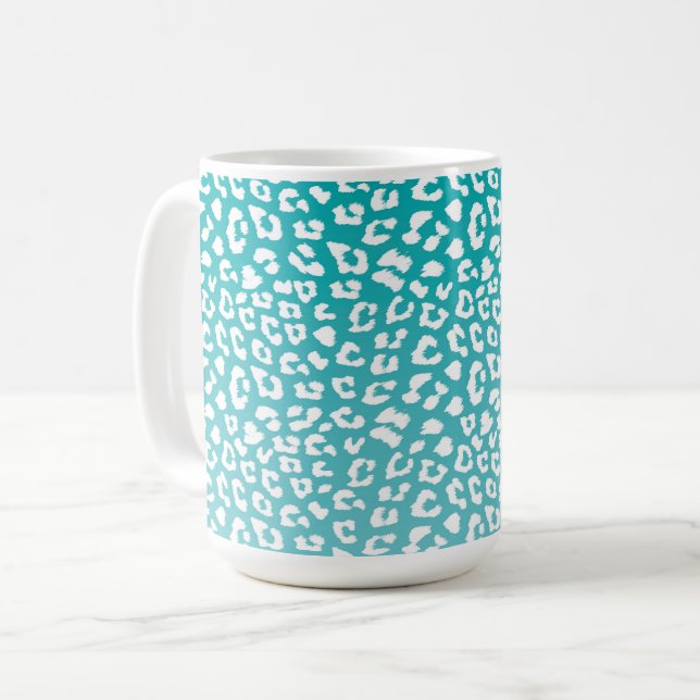 Caneca De Café Padrão de Impressão Turquesa Leopardo (Frente Esquerda)