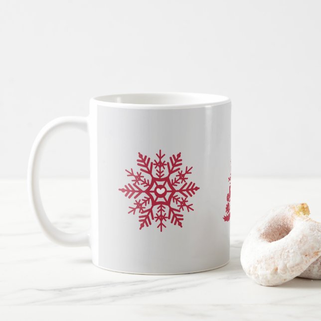 Caneca De Café Padrão de inverno Vermelho Snowflake Escandinavo (Com Donut)