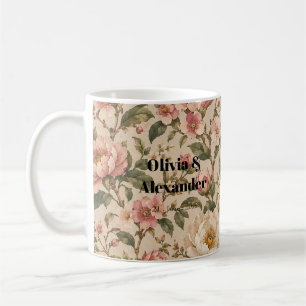Caneca De Café Padrão de Jardim de Peônia e Rosa Romântico Vintag