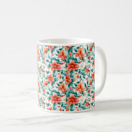 Caneca De Café Padrão de Jardim Floral Laranja Vibrante - Chá Ele