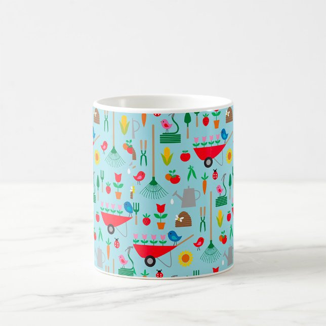 Caneca De Café Padrão de Jardim Flores da Primavera e Ferramentas (Criador carregado)