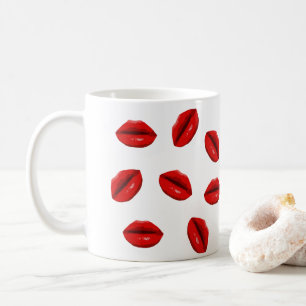 Caneca De Café Padrão de Lábios vermelhos
