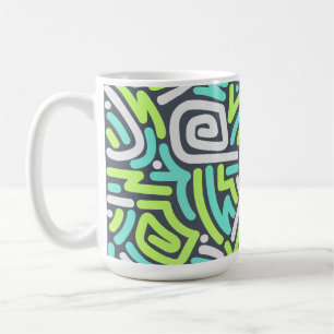 Caneca De Café Padrão de Labirinto de Neon Verde e Ciano em Zigue