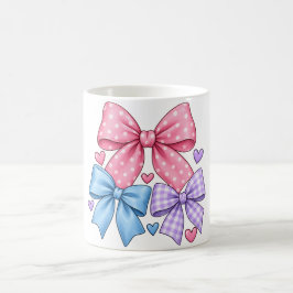 Caneca De Café Padrão de Laço de Fita Fofo – Laço Rosa Azul e Rox