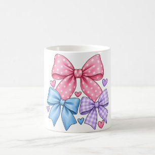 Caneca De Café Padrão de Laço de Fita Fofo – Laço Rosa Azul e Rox