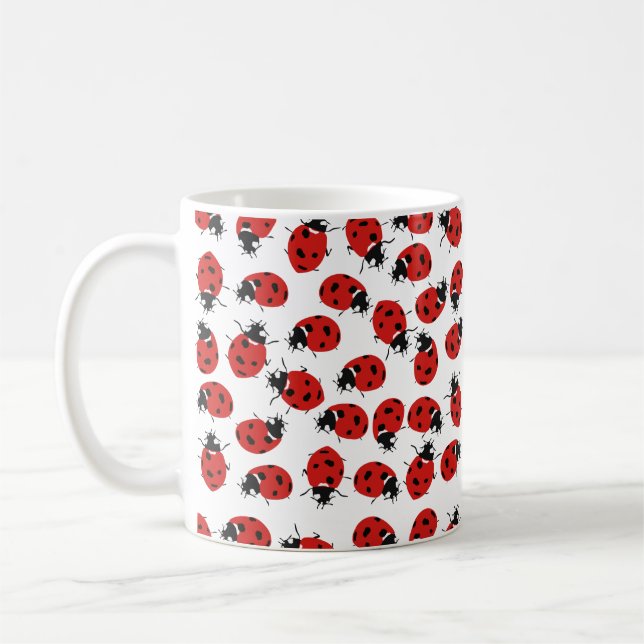 Caneca De Café Padrão de Ladybug Vermelho e Preto (Esquerda)