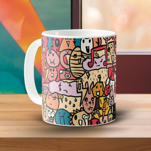 Caneca De Café Padrão de Lançamento Desenhado à Mão de Personagem