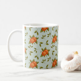 Caneca De Café Padrão de Laranjas Encantadoras em Fundo Azul Clar