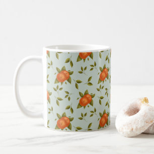 Caneca De Café Padrão de Laranjas Encantadoras em Fundo Azul Clar