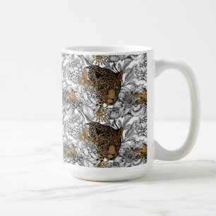 Caneca De Café Padrão de leopardo e peônias