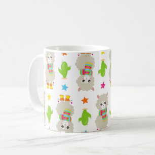Caneca De Café Padrão De Lhamas, Lhamas Cutas, Alpacas, Cactus