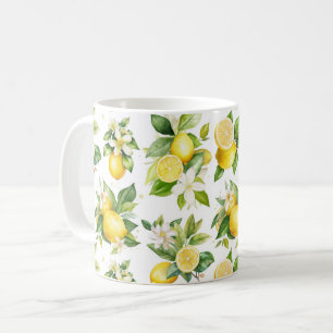 Caneca De Café Padrão de limão, flores de limão, folhas, citrinos