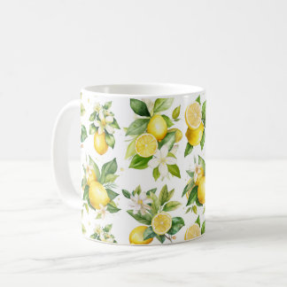Caneca De Café Padrão de limão, flores de limão, folhas, citrinos