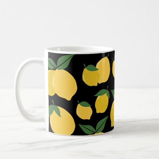 Caneca De Café Padrão De Limão Fruta Retroativa Amarelo A Preto (Esquerda)
