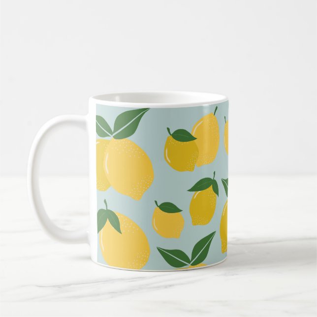 Caneca De Café Padrão De Limão Fruta Retroativa Amarelo Em Verde (Esquerda)