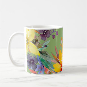 Caneca De Café Padrão de limpeza de cores d'água de ramificação. 