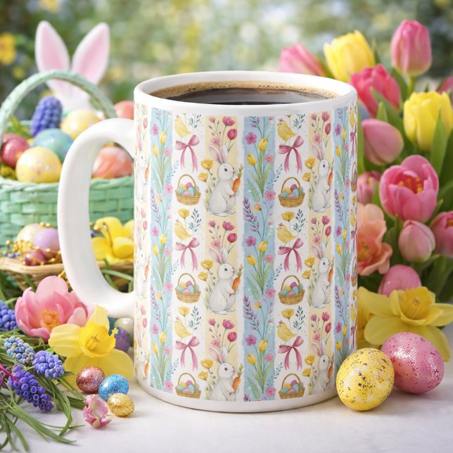 Caneca De Café Padrão de Listra de Páscoa Pastel (Criador carregado)