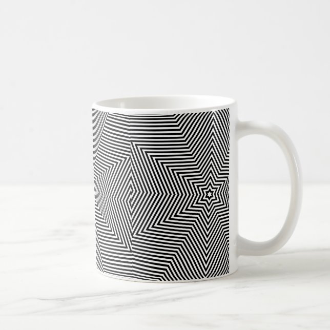 Caneca De Café Padrão de Listra Preta e Branca Geométrica Café Ch (Direita)