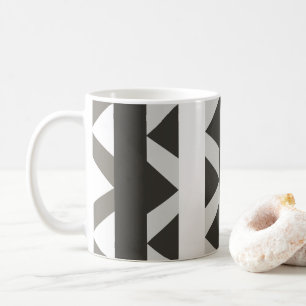 Caneca De Café Padrão de Listra Triangular Branco Cinza Contempor