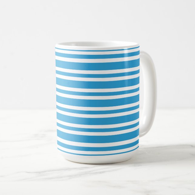 Caneca De Café Padrão de Listras Brancas Azuis (Frente Esquerda)