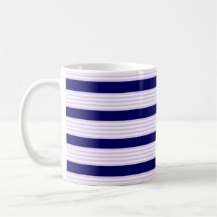 Caneca De Café Padrão de listras brancas e lilás com azul-marinho